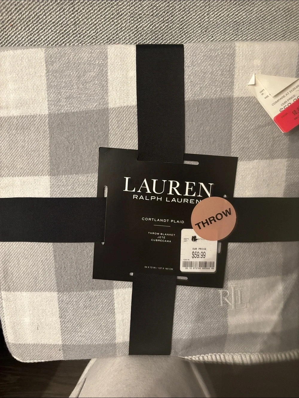 Lauren Ralph Lauren Cortlandt Plaid Throw Blanket - Gray
